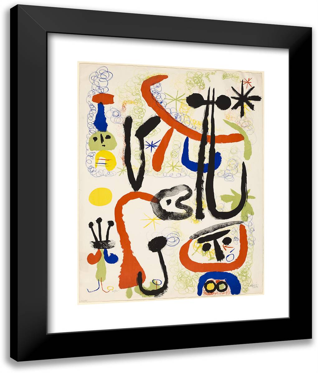 Personnages and Animals 20x24 Black Modern Wood Framed Art Print Poster by Miro, Joan