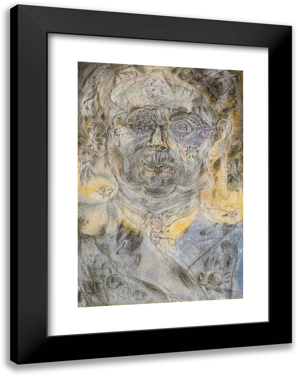 Self-Portrait 18x24 Black Modern Wood Framed Art Print Poster by Miro, Joan