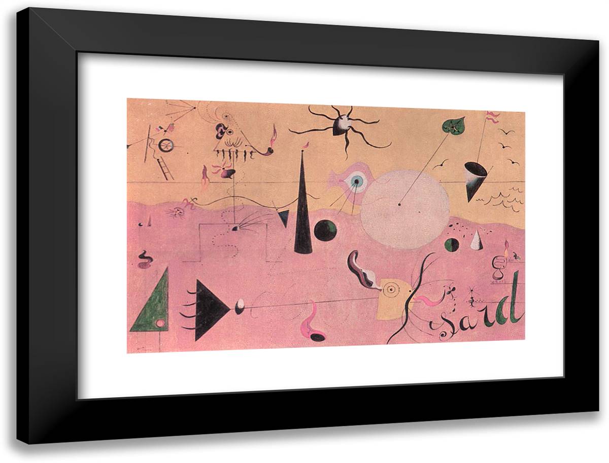 The Hunter 24x18 Black Modern Wood Framed Art Print Poster by Miro, Joan
