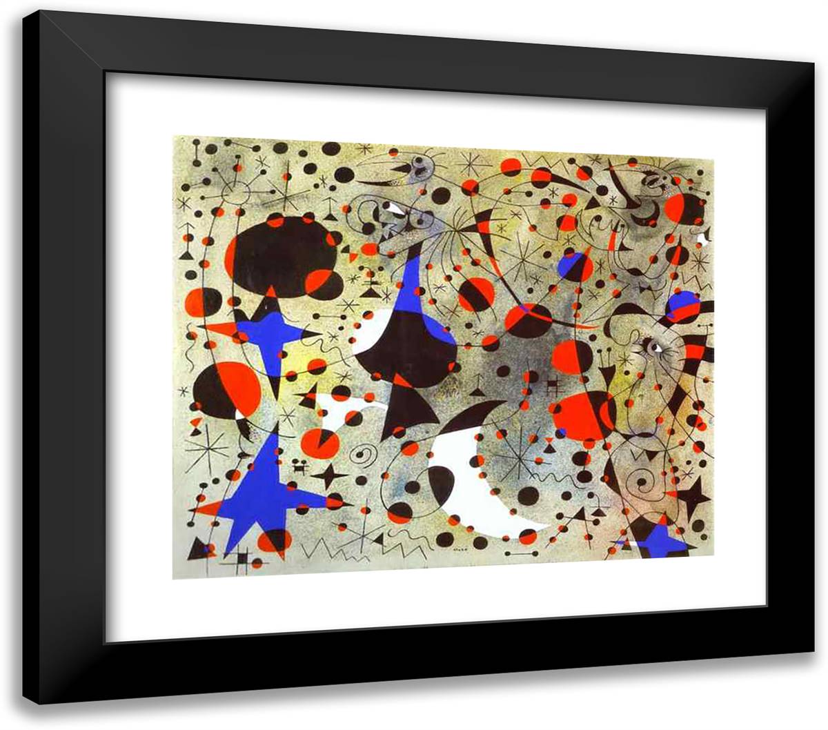 The Nightingale's Song at Midnight and the Morning Rain 23x20 Black Modern Wood Framed Art Print Poster by Miro, Joan