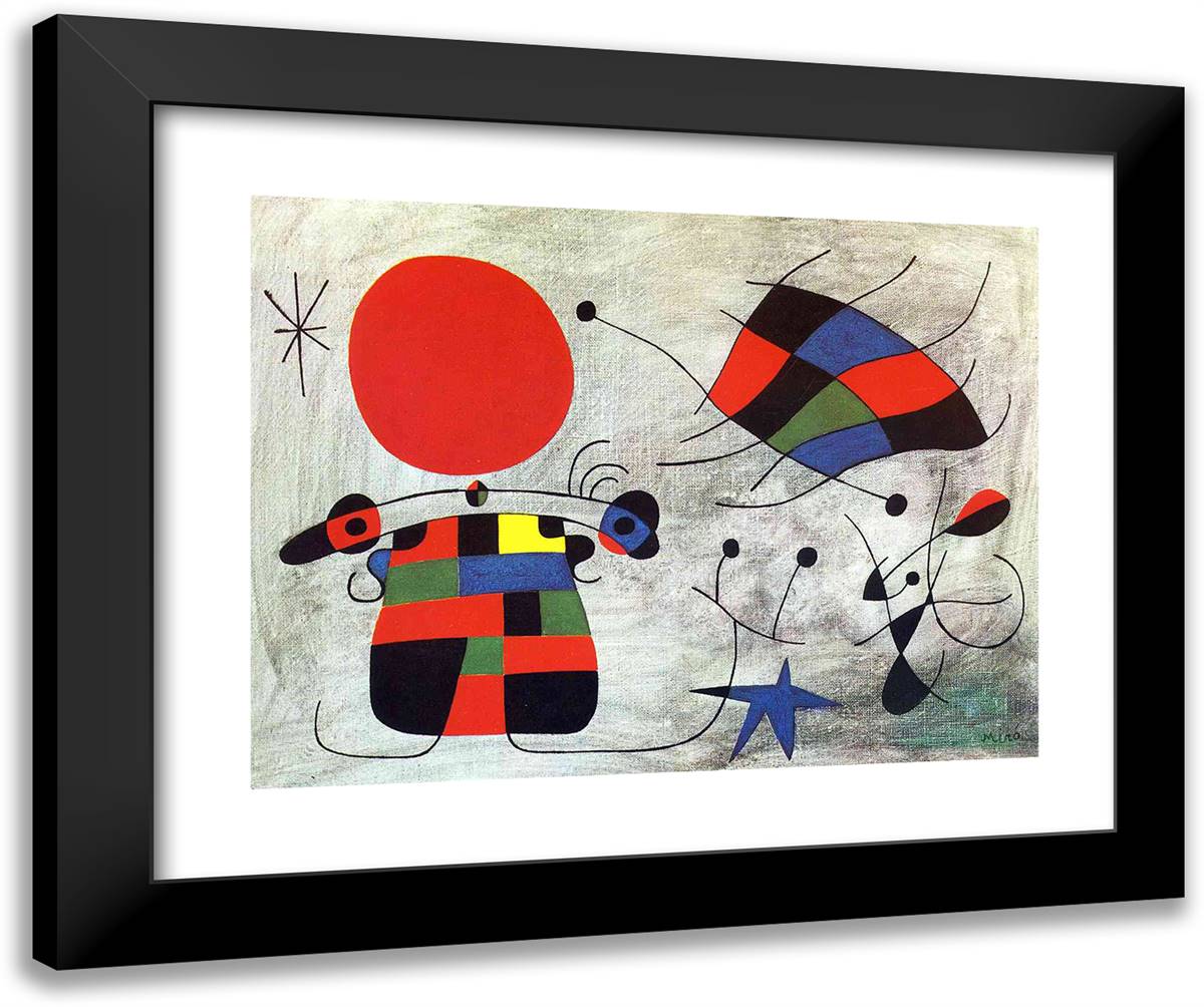 The Smile of the Flamboyant Wings 24x20 Black Modern Wood Framed Art Print Poster by Miro, Joan
