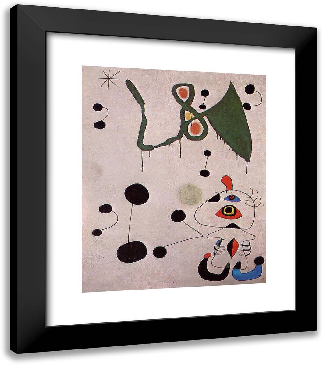 Woman and Bird in the Night 20x23 Black Modern Wood Framed Art Print Poster by Miro, Joan