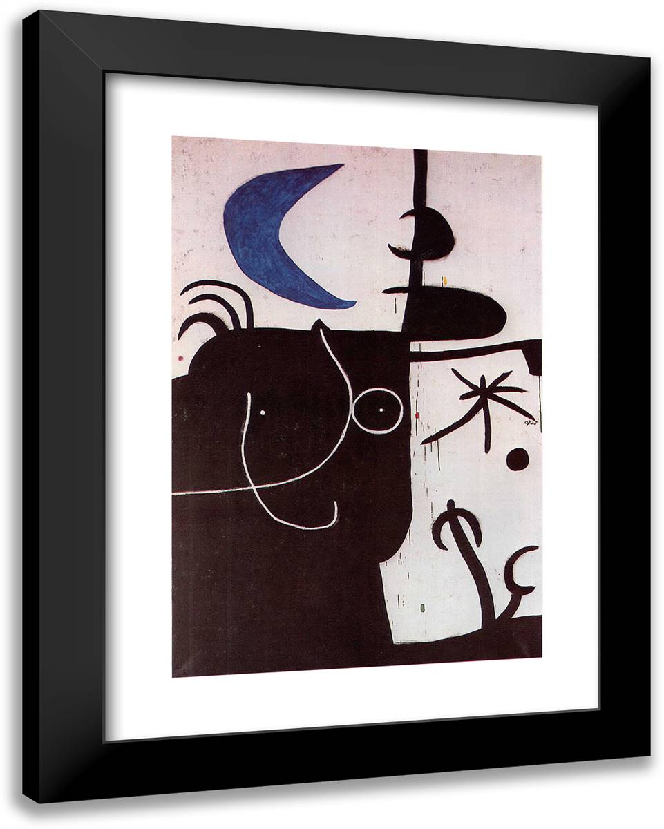 Woman Before the Luna 19x24 Black Modern Wood Framed Art Print Poster by Miro, Joan