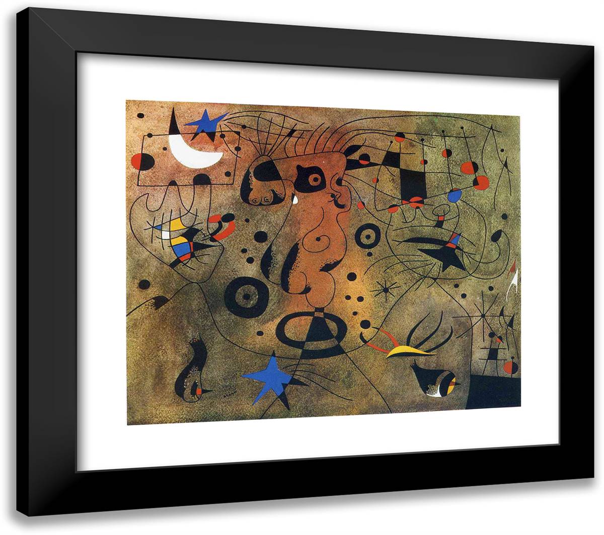Woman with Blond Armpit Combing Her Hair by the Light of the Stars 23x20 Black Modern Wood Framed Art Print Poster by Miro, Joan