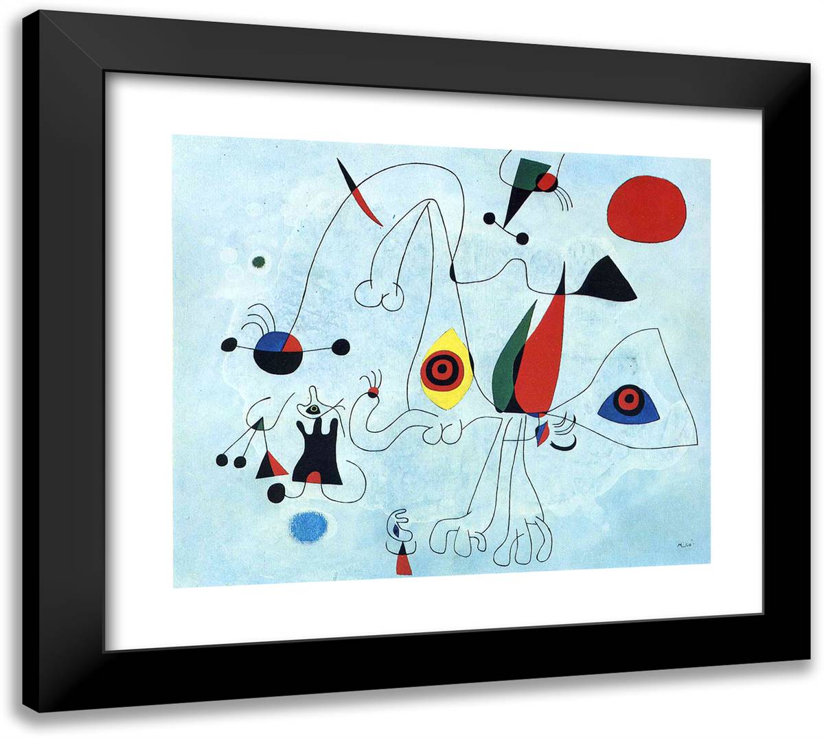 Women and Birds at Sunrise 22x20 Black Modern Wood Framed Art Print Poster by Miro, Joan