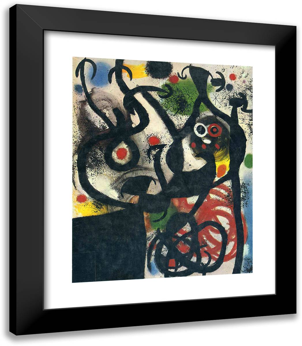 Women and Birds in the Night 20x23 Black Modern Wood Framed Art Print Poster by Miro, Joan
