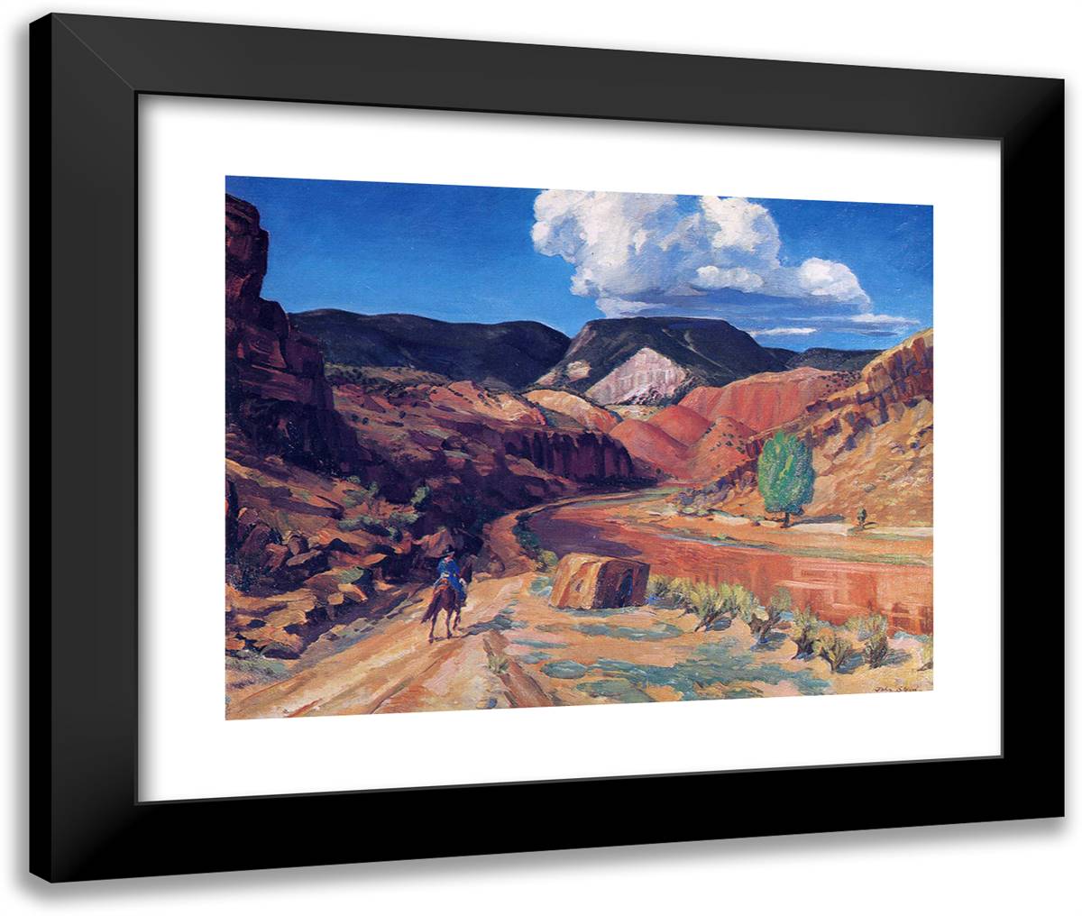 Chama Running Red 24x20 Black Modern Wood Framed Art Print Poster by Sloan, John French