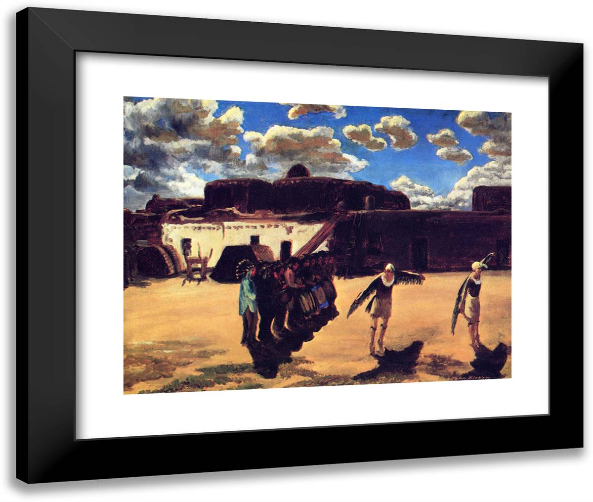 Eagles of Tesuque 24x20 Black Modern Wood Framed Art Print Poster by Sloan, John French