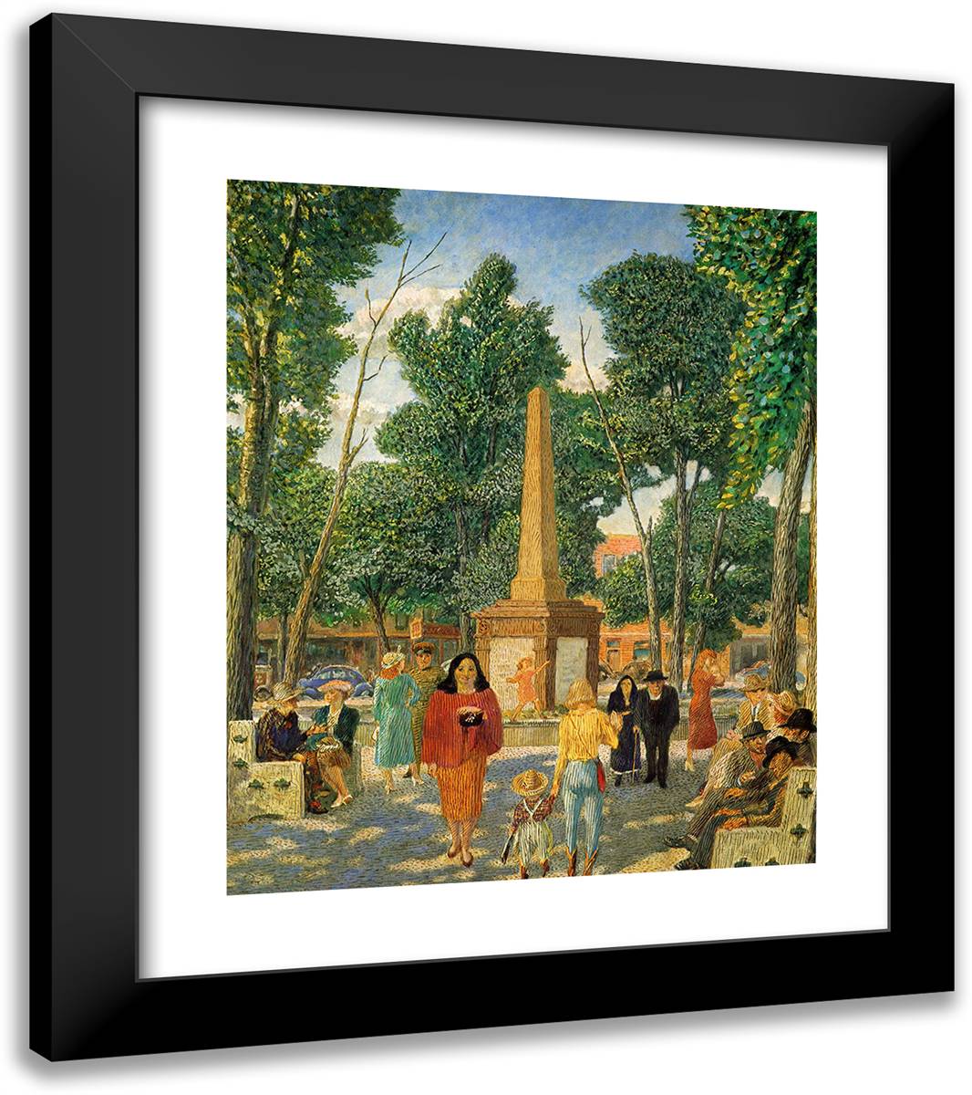 Monument in the Plaza, New York 20x23 Black Modern Wood Framed Art Print Poster by Sloan, John French