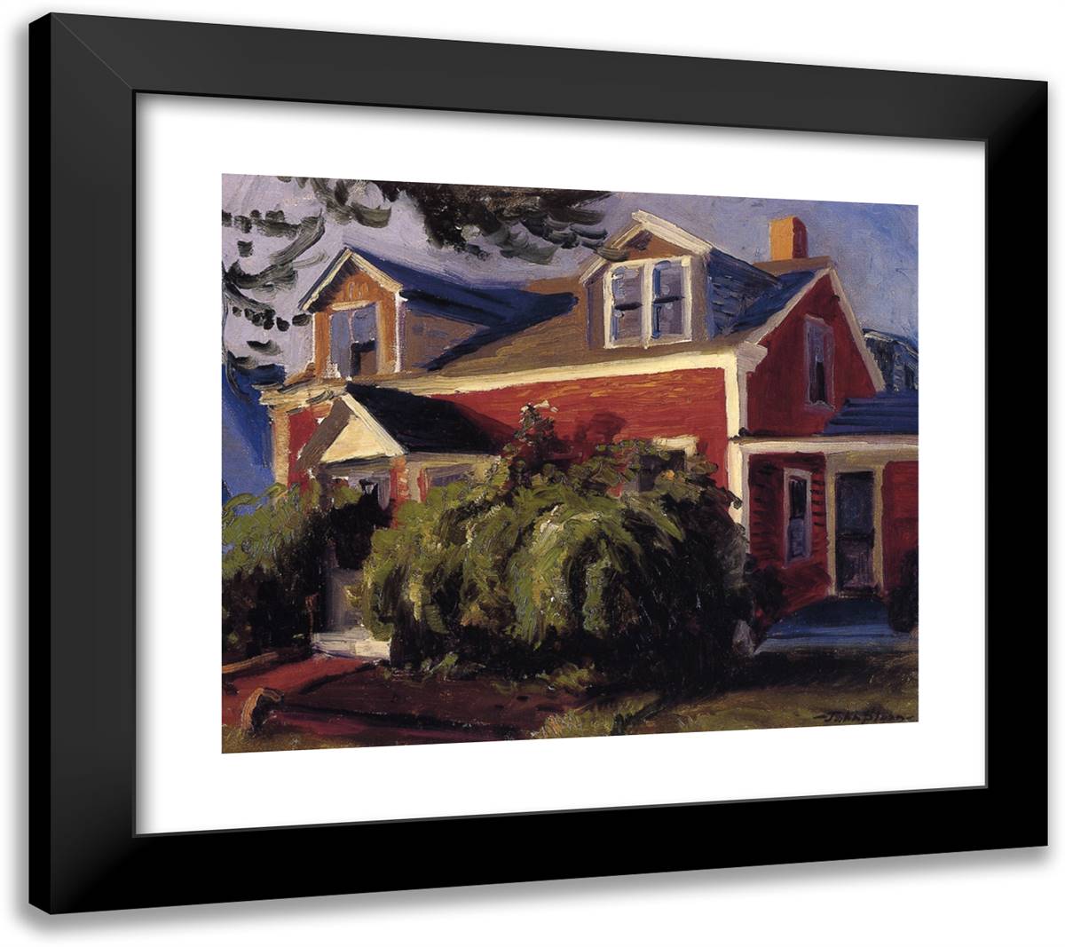 Our Red Cottage, Gloucester 22x20 Black Modern Wood Framed Art Print Poster by Sloan, John French