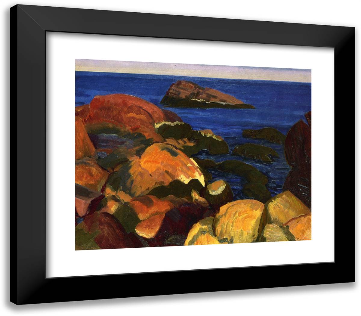 Rocks, Weeds and Sea 23x20 Black Modern Wood Framed Art Print Poster by Sloan, John French