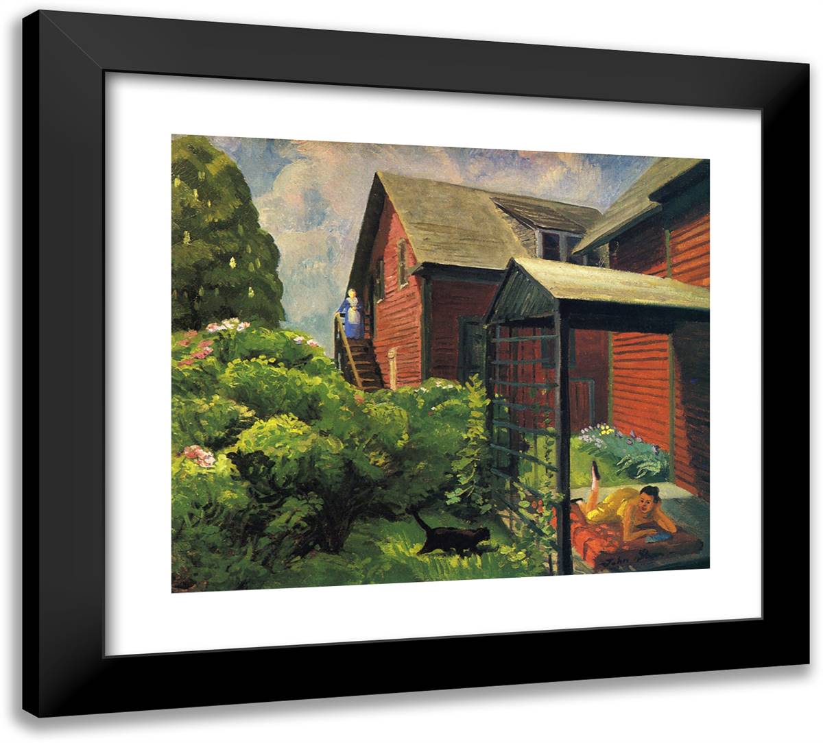 Sally and Paul, Reds and Greens 22x20 Black Modern Wood Framed Art Print Poster by Sloan, John French