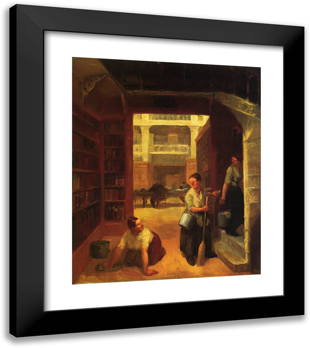 Scrubwoman, Astor Library 20x23 Black Modern Wood Framed Art Print Poster by Sloan, John French