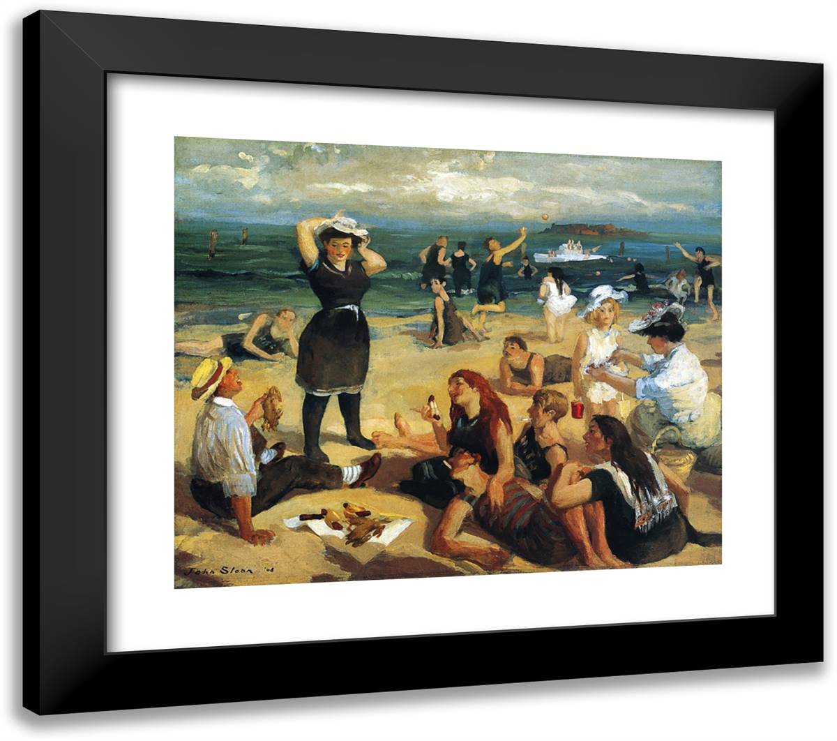 South Beach Bathers 23x20 Black Modern Wood Framed Art Print Poster by Sloan, John French