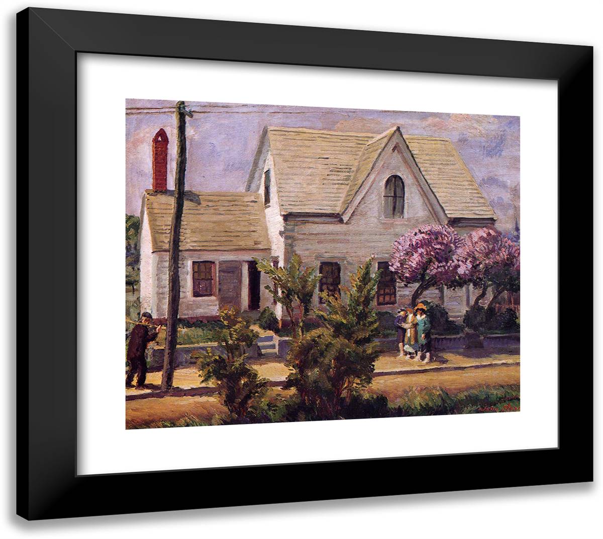 Street, Lilacs, Noon Sun 22x20 Black Modern Wood Framed Art Print Poster by Sloan, John French