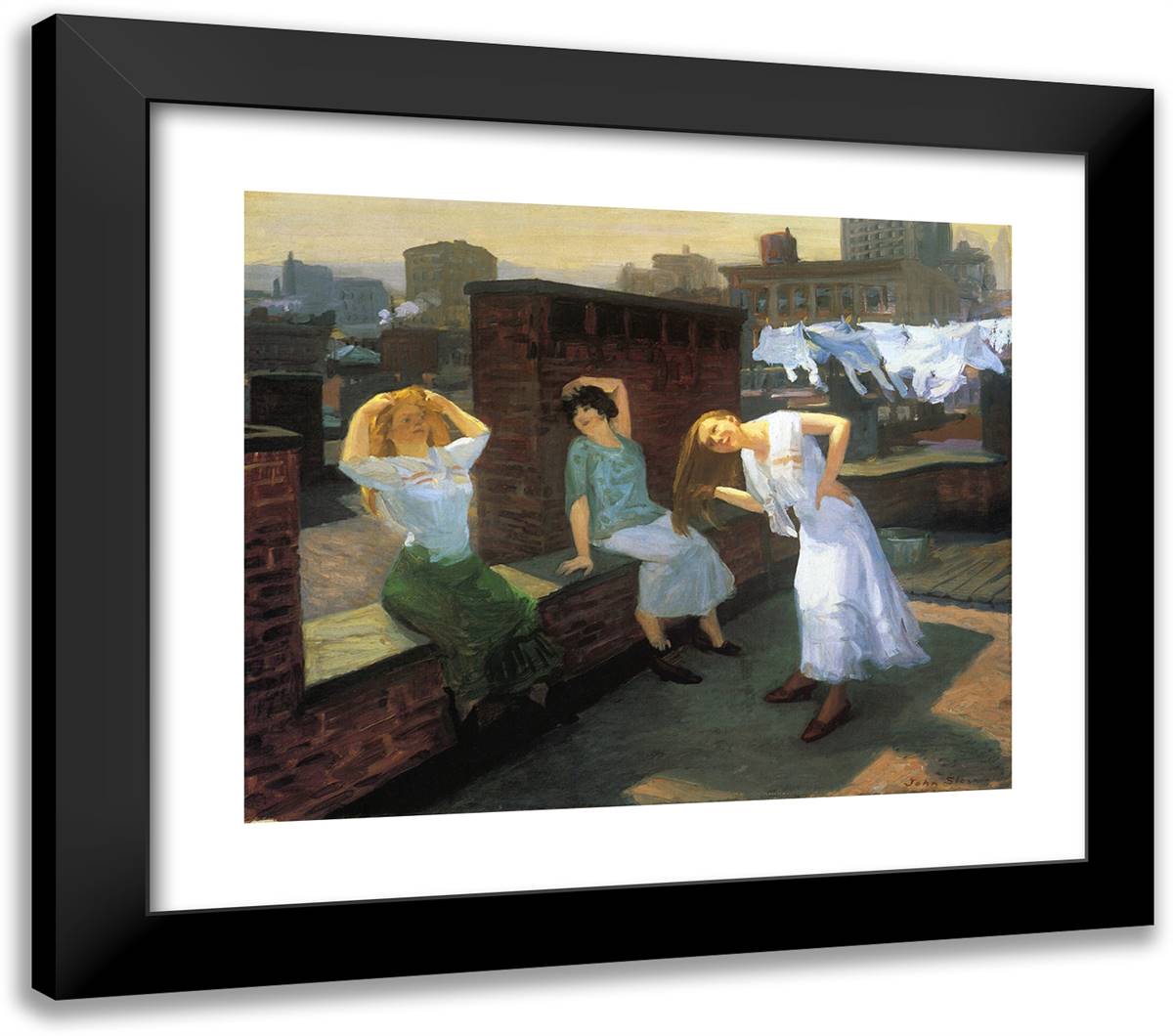 Sunday, Women Drying Their Hair 23x20 Black Modern Wood Framed Art Print Poster by Sloan, John French