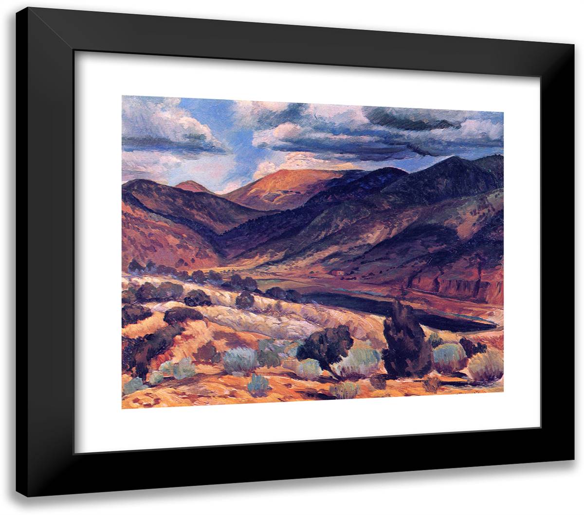 Sunlit Peak, Santa Fe Canyon 23x20 Black Modern Wood Framed Art Print Poster by Sloan, John French