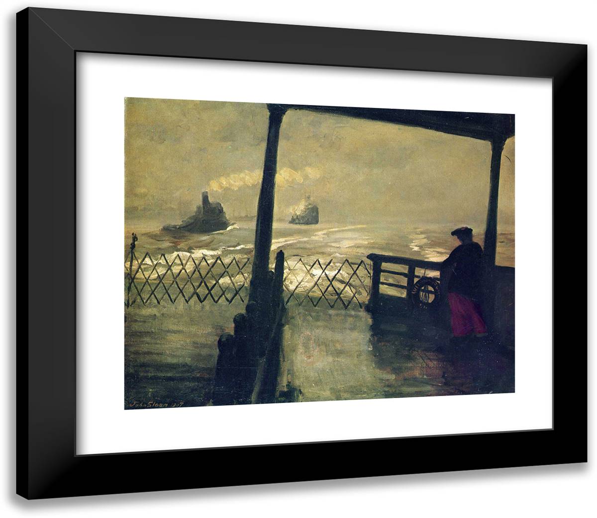 Wake of the Ferry 23x20 Black Modern Wood Framed Art Print Poster by Sloan, John French