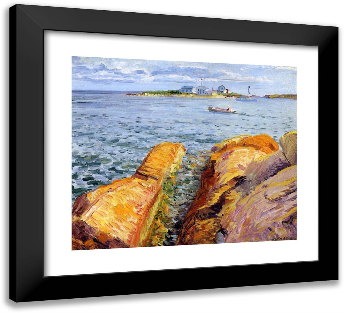 Wonson's Rocks and Ten Pound Island 22x20 Black Modern Wood Framed Art Print Poster by Sloan, John French