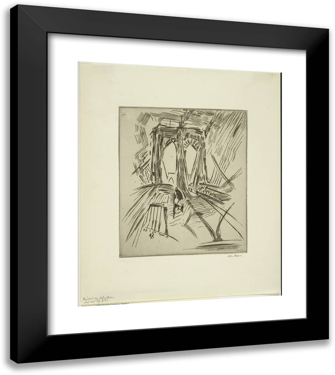 Brooklyn Bridge, No. 6 (Swaying) 20x23 Black Modern Wood Framed Art Print Poster by Marin, John