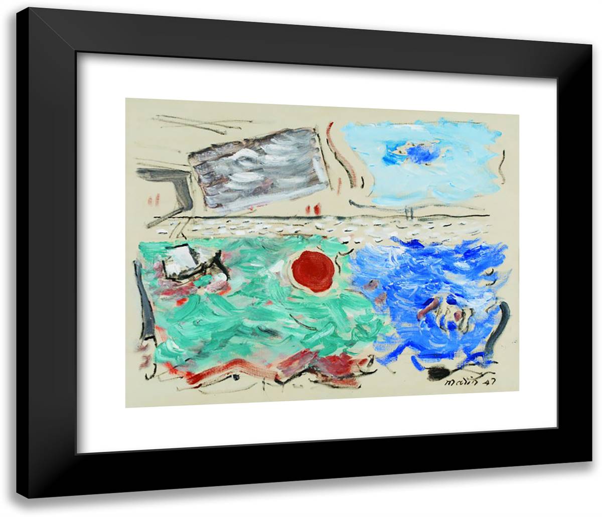 Movement Sea, Ultramarine and Green; Sky, Cerulean and Grey 23x20 Black Modern Wood Framed Art Print Poster by Marin, John
