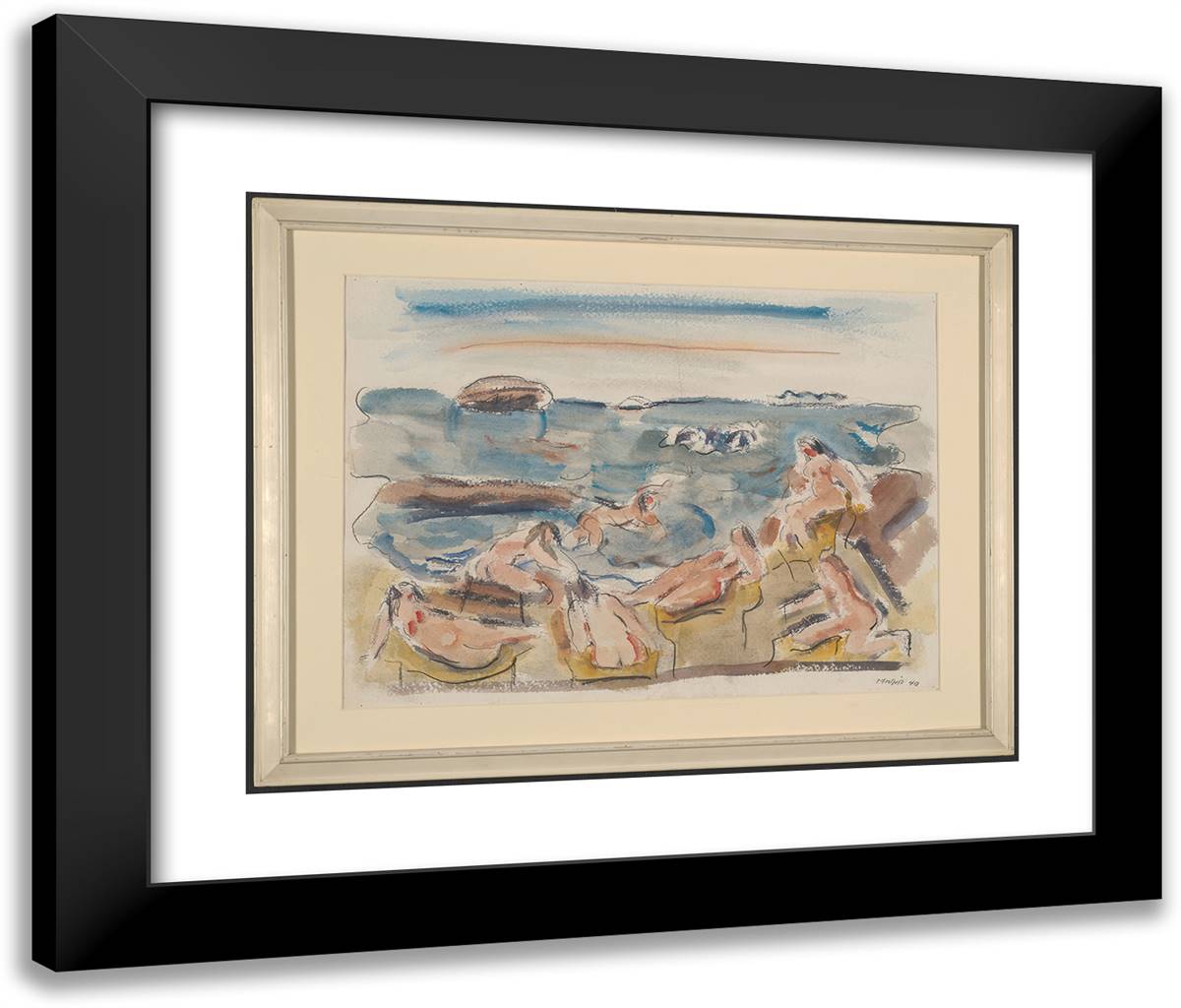 Nudes in Sea 24x20 Black Modern Wood Framed Art Print Poster by Marin, John
