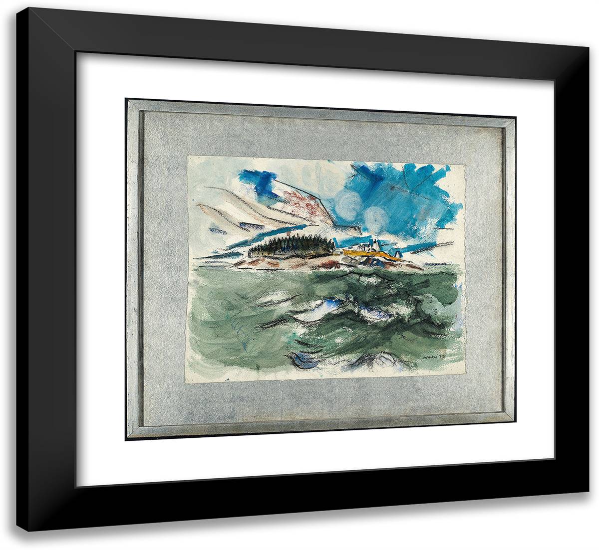 Sea Movement-Green and Blue 22x20 Black Modern Wood Framed Art Print Poster by Marin, John