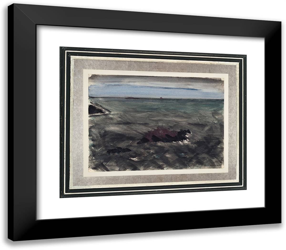 Sea, Green and Brown, Maine 23x20 Black Modern Wood Framed Art Print Poster by Marin, John