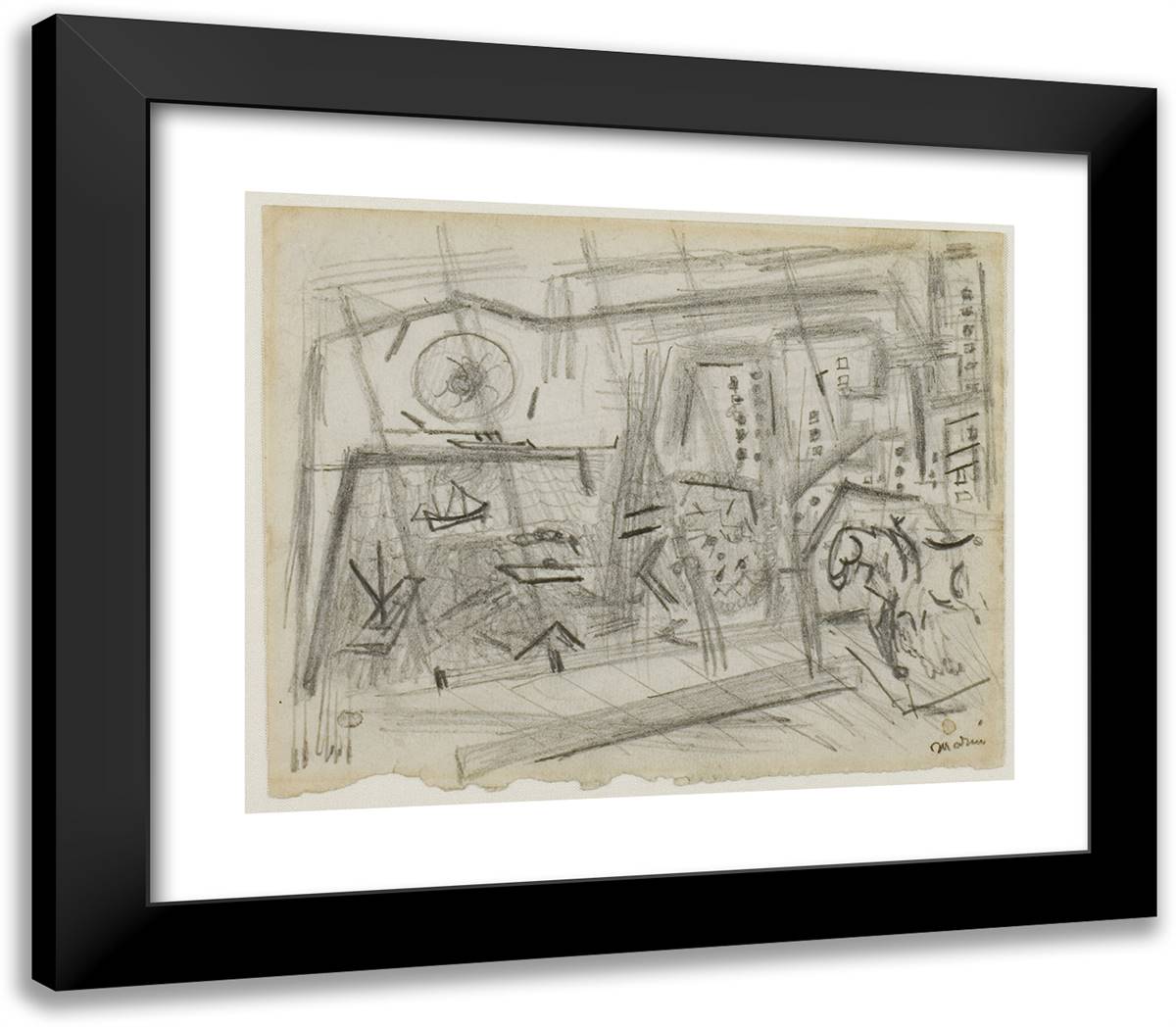 Study for the Red Sun, Brooklyn Bridge 23x20 Black Modern Wood Framed Art Print Poster by Marin, John