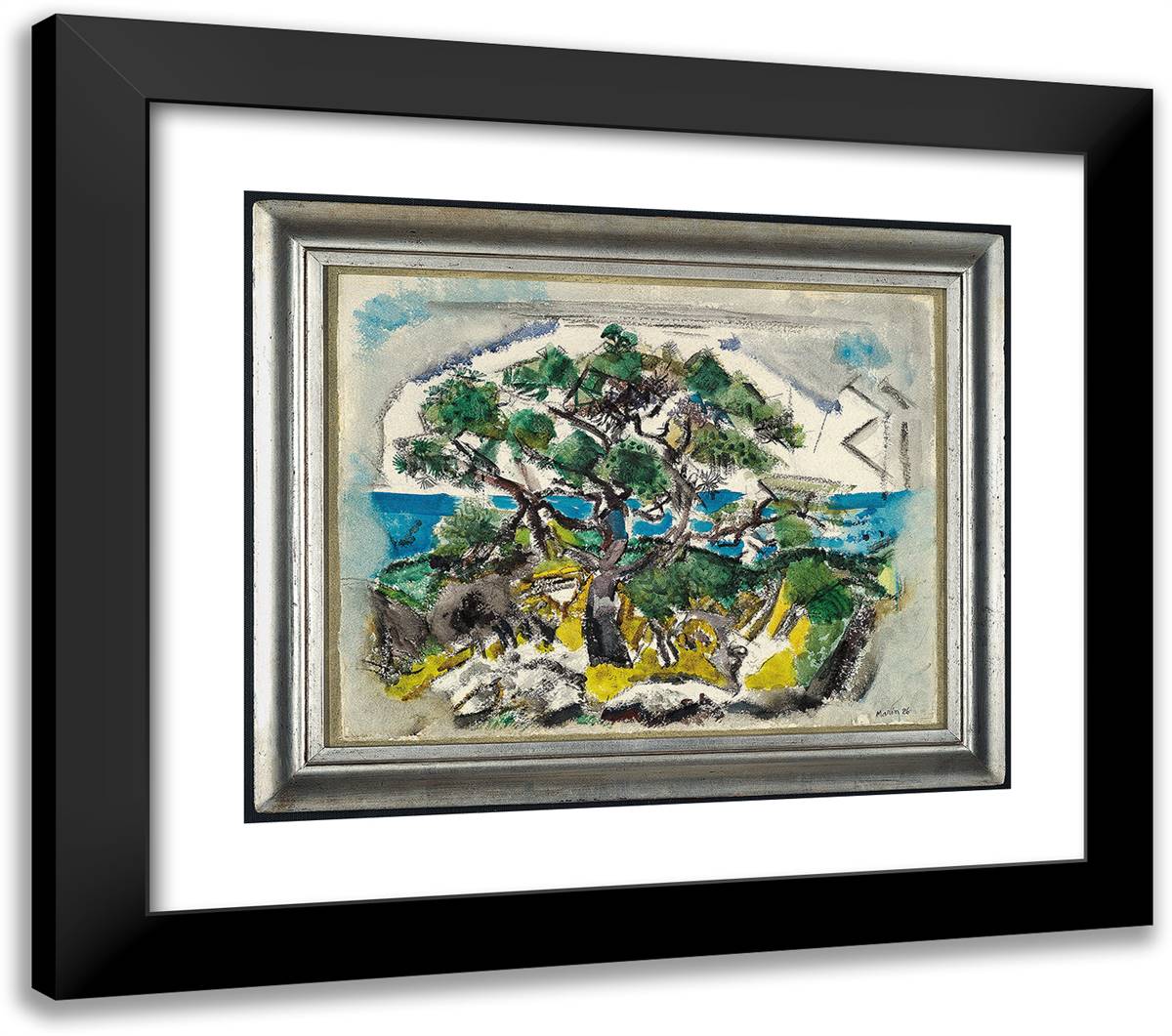 The Pine Tree, Small Point, Maine 23x20 Black Modern Wood Framed Art Print Poster by Marin, John