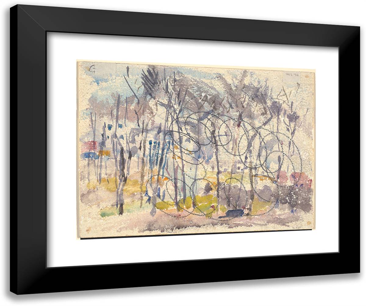 Trees with Town in Distance 24x20 Black Modern Wood Framed Art Print Poster by Marin, John