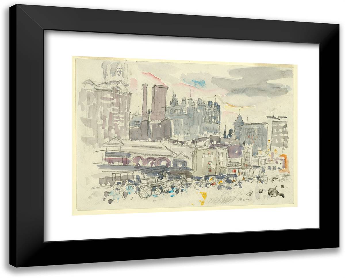West Street, New York 24x19 Black Modern Wood Framed Art Print Poster by Marin, John