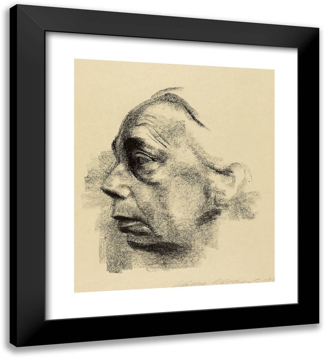 Self-Portrait in Profile 20x22 Black Modern Wood Framed Art Print Poster by Kollwitz, Kathe