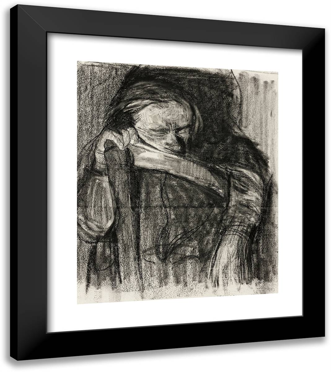 Sharpening the Scythe (Biem Dengeln) 20x23 Black Modern Wood Framed Art Print Poster by Kollwitz, Kathe