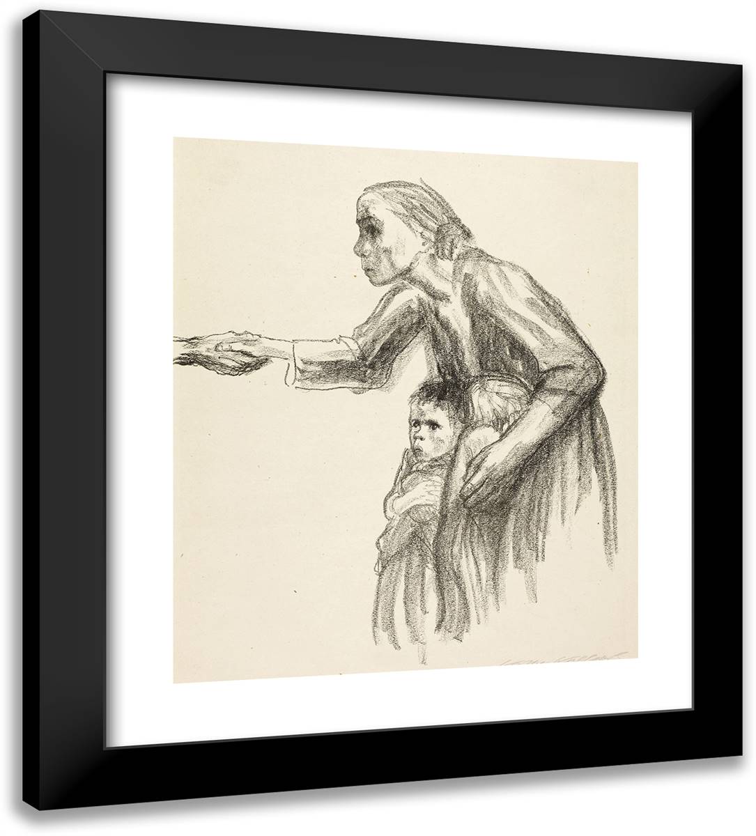 Woman Giving Her Hand to Death 20x22 Black Modern Wood Framed Art Print Poster by Kollwitz, Kathe