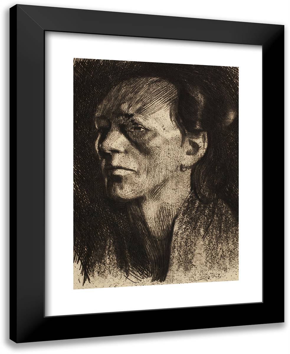 Working Woman (With the Earring) 19x24 Black Modern Wood Framed Art Print Poster by Kollwitz, Kathe