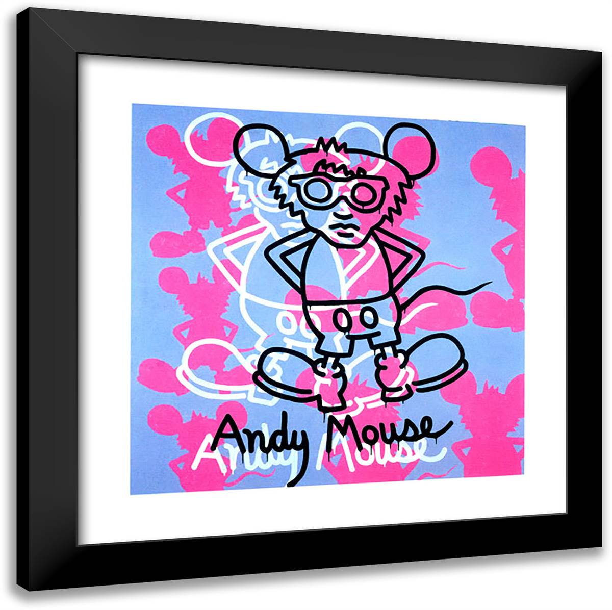 Andy Mouse 20x20 Black Modern Wood Framed Art Print Poster by Haring, Keith