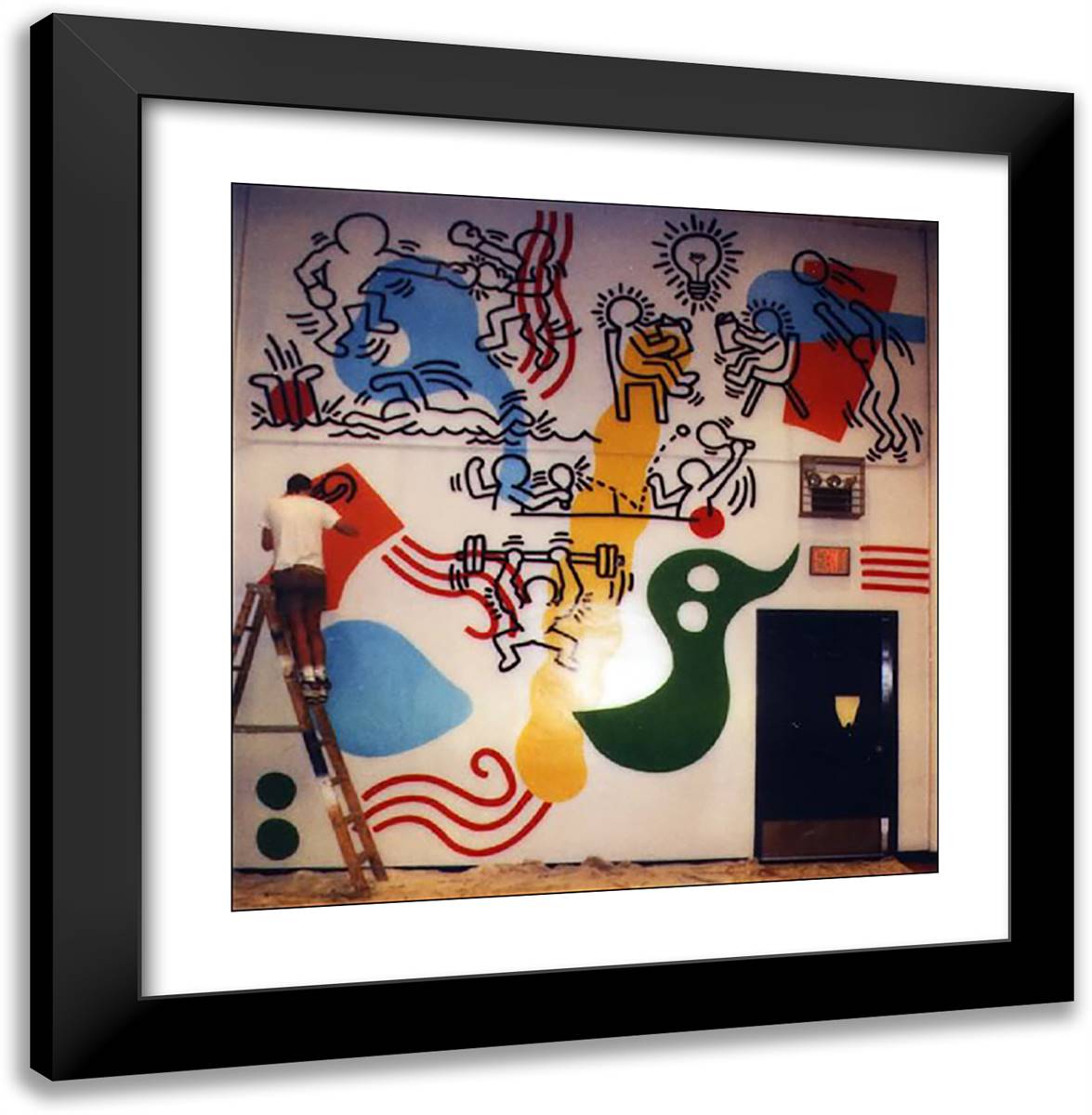 Boys Club Mural 20x20 Black Modern Wood Framed Art Print Poster by Haring, Keith