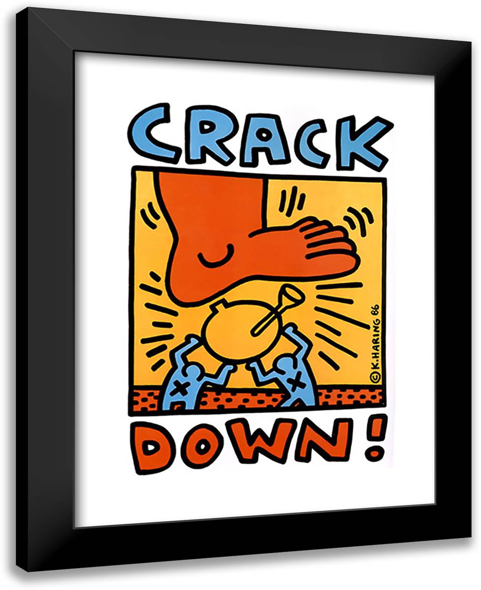 Crack Down 19x24 Black Modern Wood Framed Art Print Poster by Haring, Keith