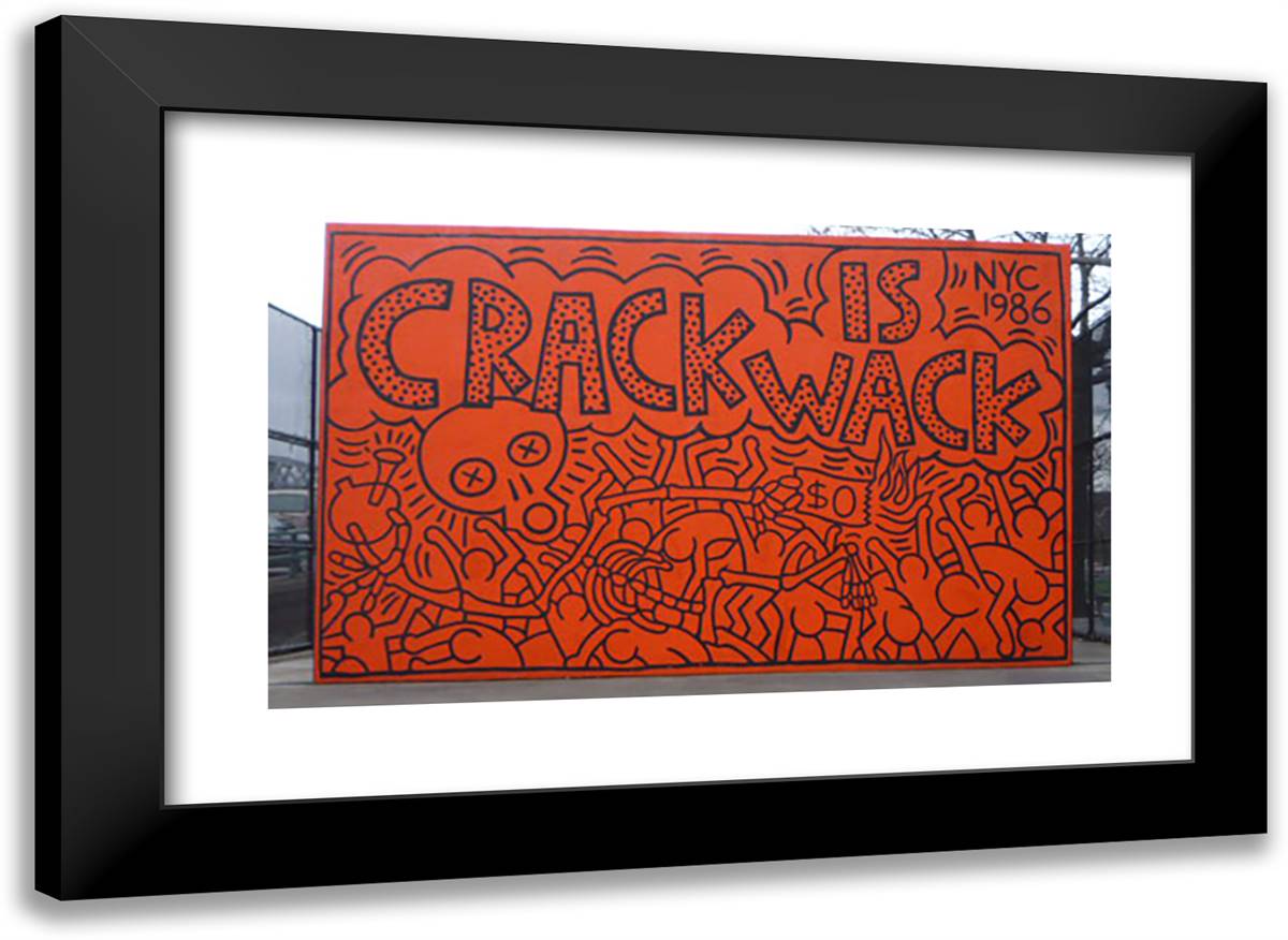Crack Is Wack 24x18 Black Modern Wood Framed Art Print Poster by Haring, Keith