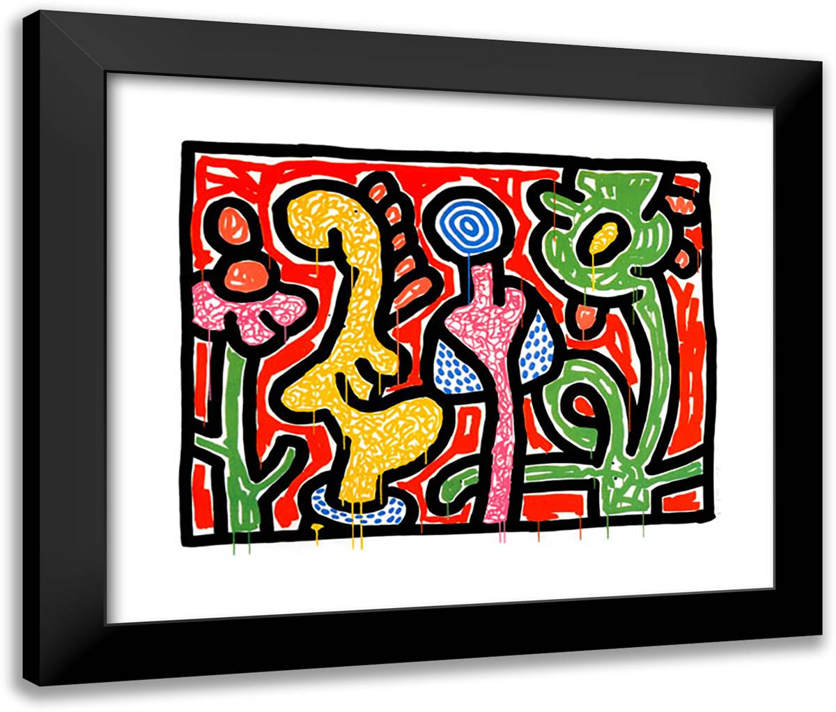 Flowers IV 24x20 Black Modern Wood Framed Art Print Poster by Haring, Keith