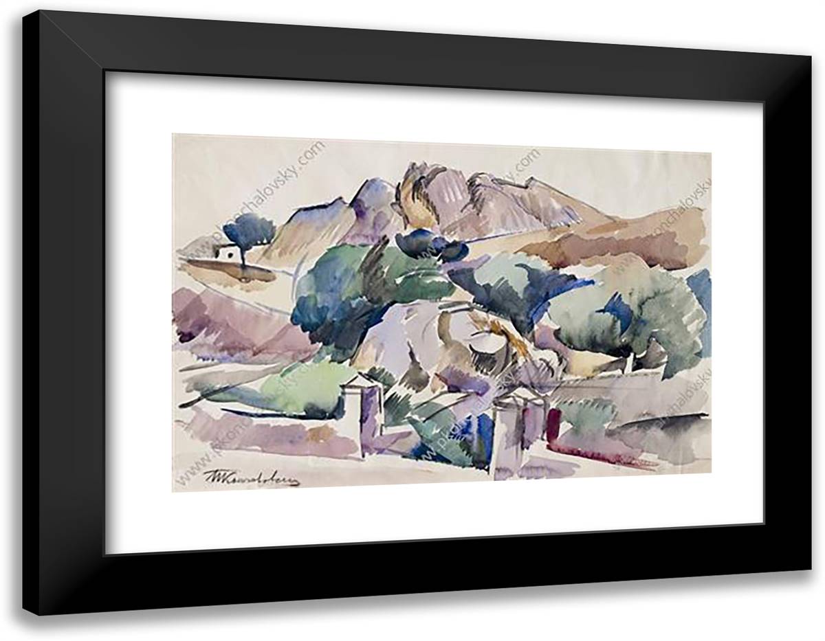 Gurzuf. the Mountains. 24x19 Black Modern Wood Framed Art Print Poster by Konchalovsky, Piotr