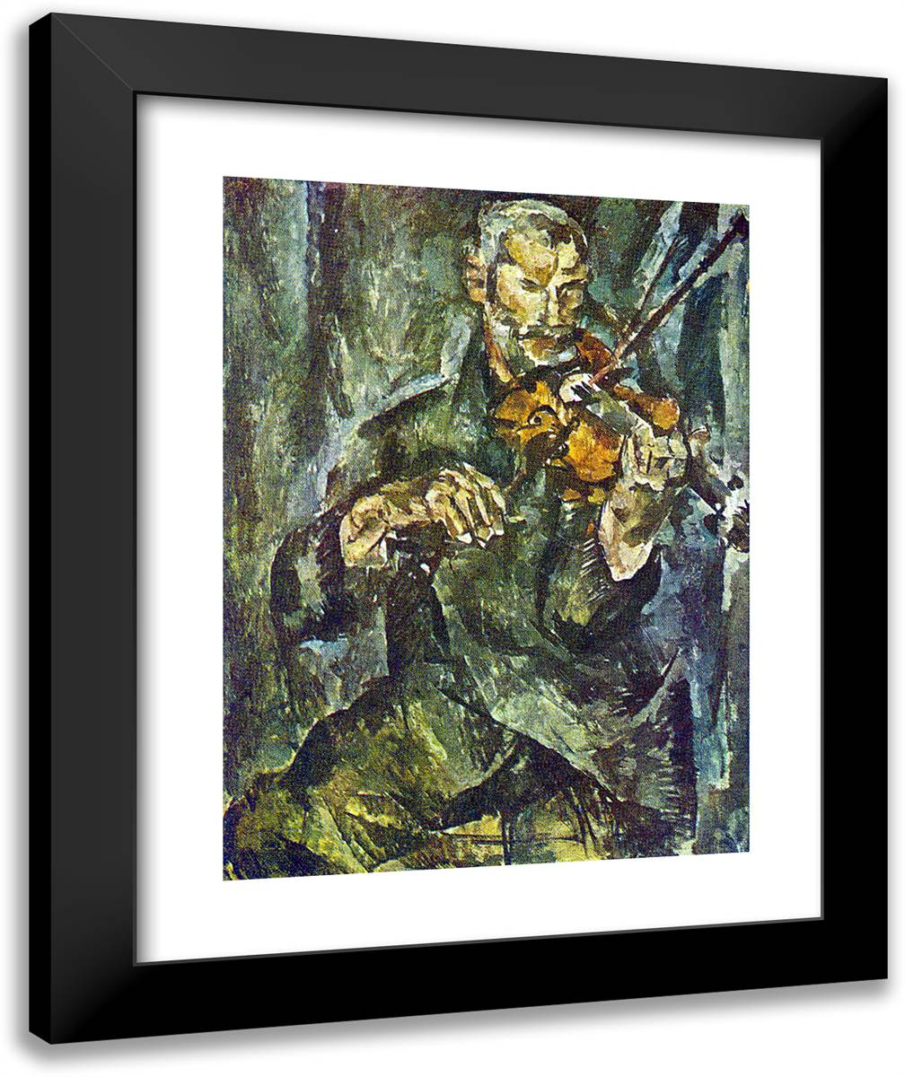 Portrait of a VIolinist Grigory Fedorovich Romashkov 20x24 Black Modern Wood Framed Art Print Poster by Konchalovsky, Piotr