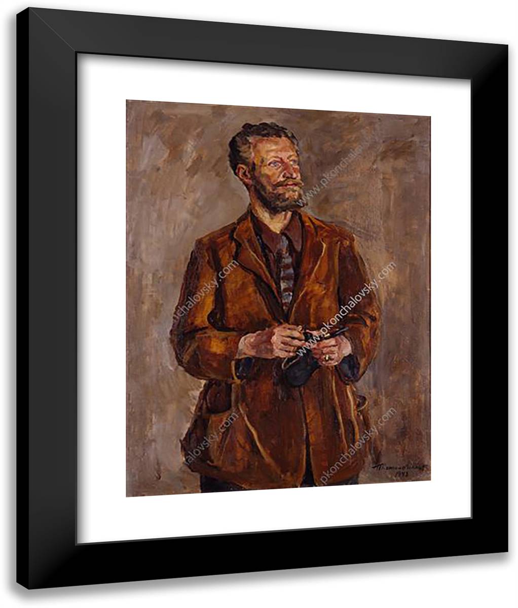 Portrait of an Art Critic Sergei Nikolaevich Troynitskogo 20x24 Black Modern Wood Framed Art Print Poster by Konchalovsky, Piotr