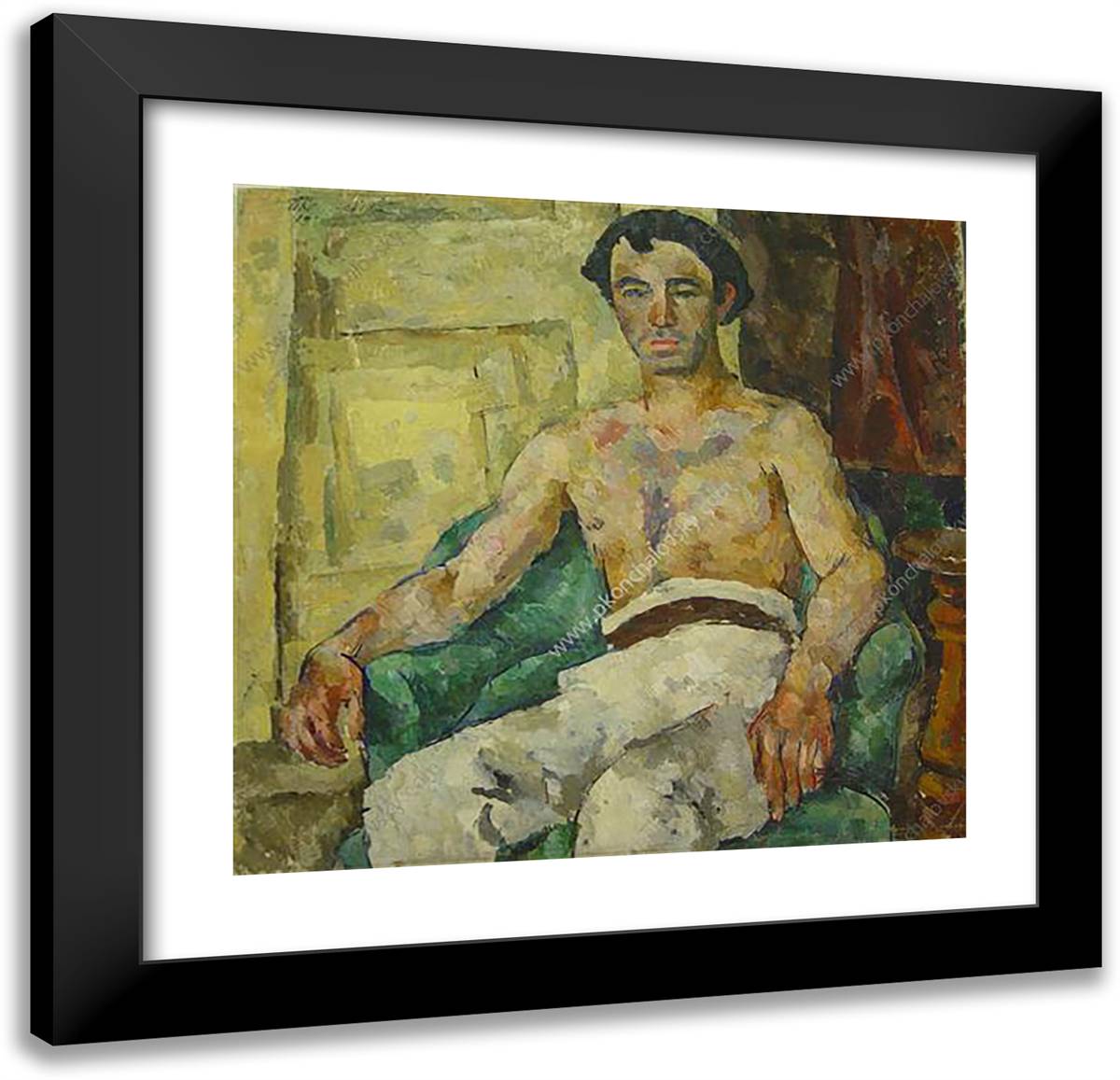 Portrait of Artist Leonard Mikhailovich Bunatyan 21x20 Black Modern Wood Framed Art Print Poster by Konchalovsky, Piotr