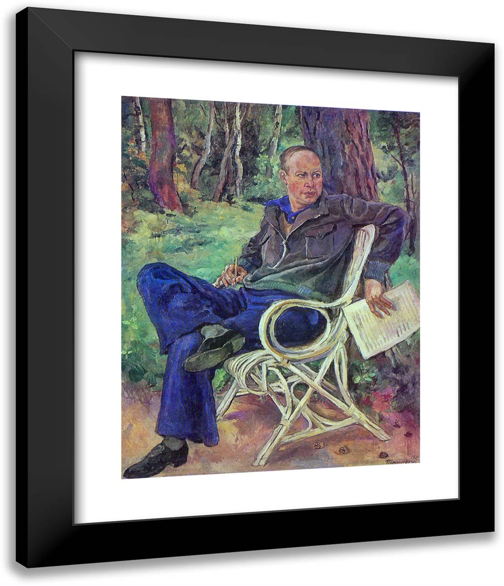 Portrait of the Composer Sergei Prokofiev 20x24 Black Modern Wood Framed Art Print Poster by Konchalovsky, Piotr