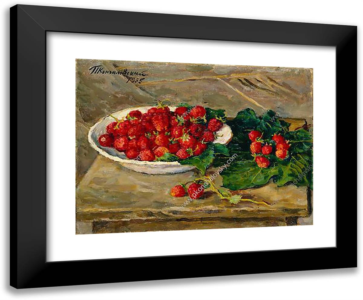 Still Life. Strawberries. 24x20 Black Modern Wood Framed Art Print Poster by Konchalovsky, Piotr