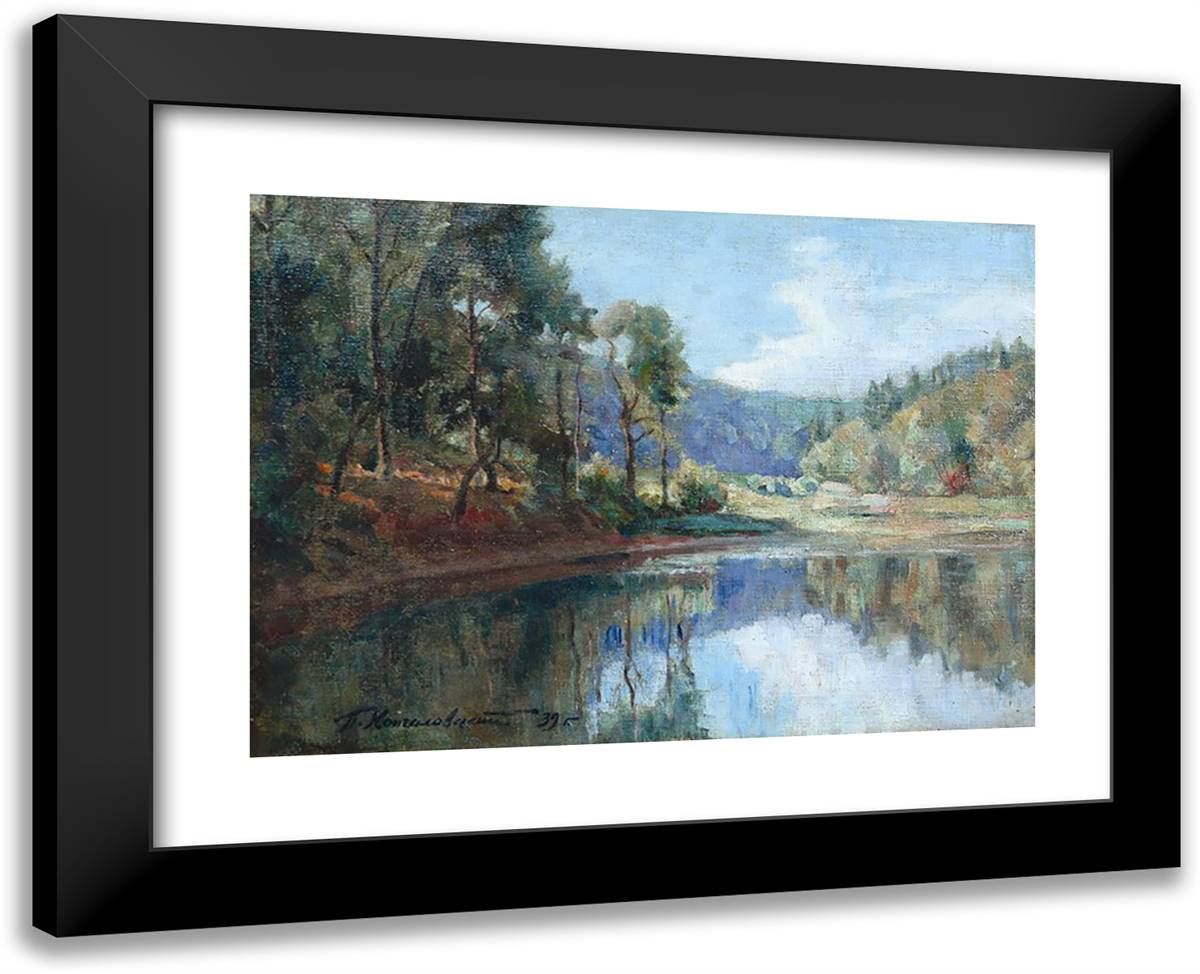 The Evening. Landscape with a Lake. 24x19 Black Modern Wood Framed Art Print Poster by Konchalovsky, Piotr