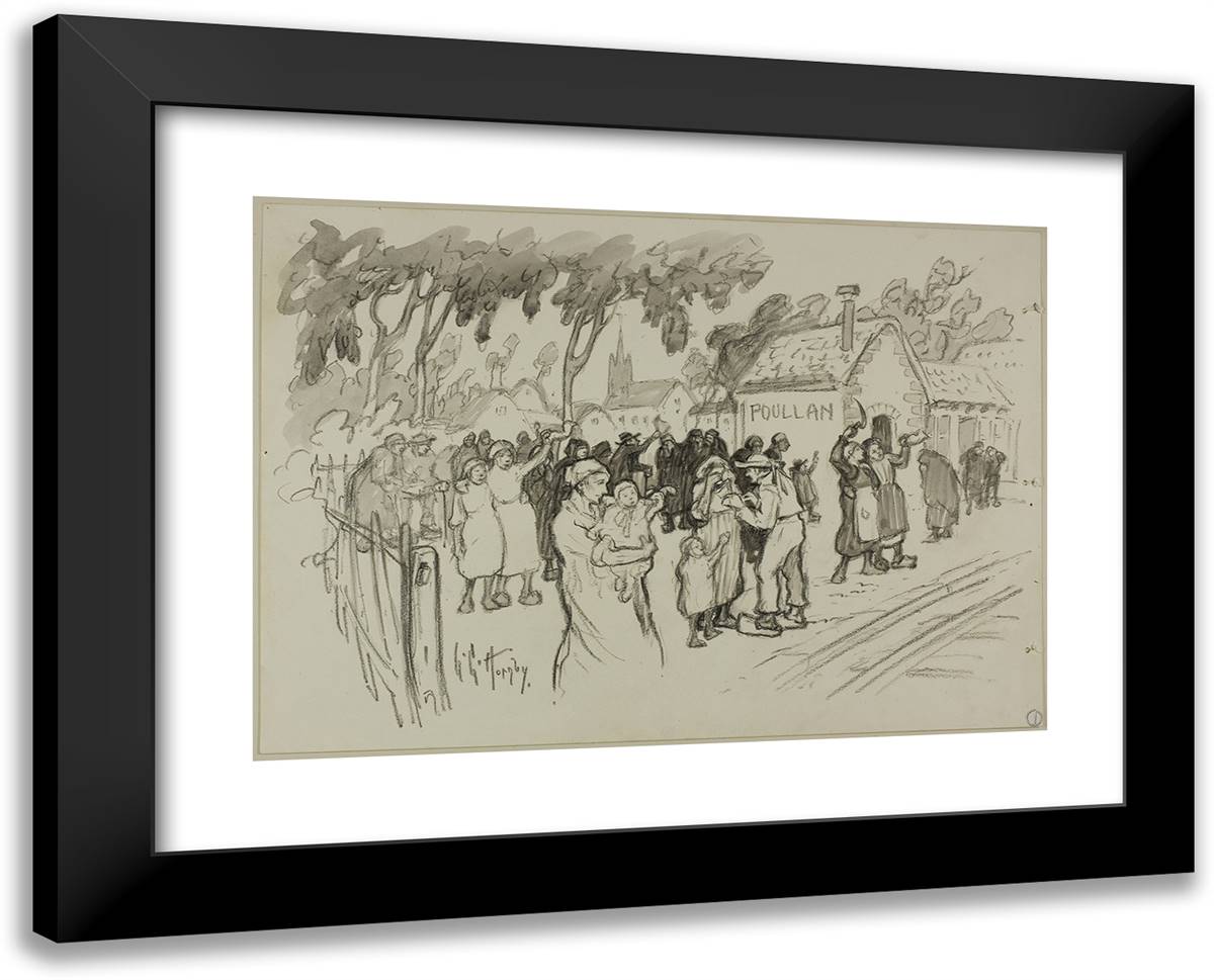 At Marolles, Paris 1914 (Recto); Sketch of Woman Holding Child (Verso) 24x19 Black Modern Wood Framed Art Print Poster by Hornby, Lester