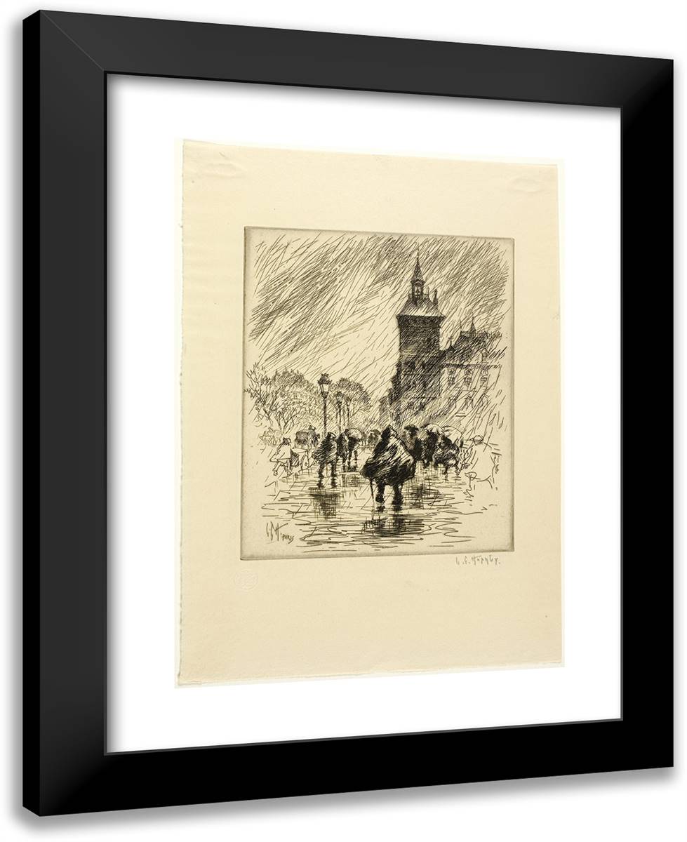 Palais De Justice in the Rain 19x24 Black Modern Wood Framed Art Print Poster by Hornby, Lester